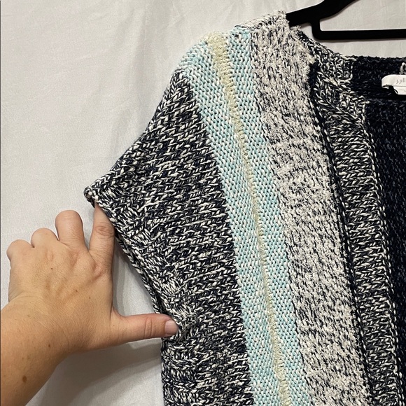 J. Jill Soft & Relaxed Cream, Navy & Light Blue Vertical Striped Texture Sweater - Picture 3 of 9